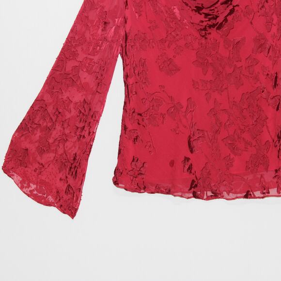 Adrianna Papell Evening Essentials Red Bell Sleeve Silk Blouse Size XL - Picture 6 of 13